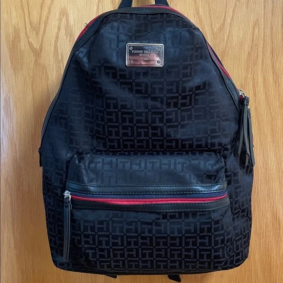 NWT Tommy Hilfiger Black Backpack with Red Trim and Logo Jacquard - Picture 1 of 11